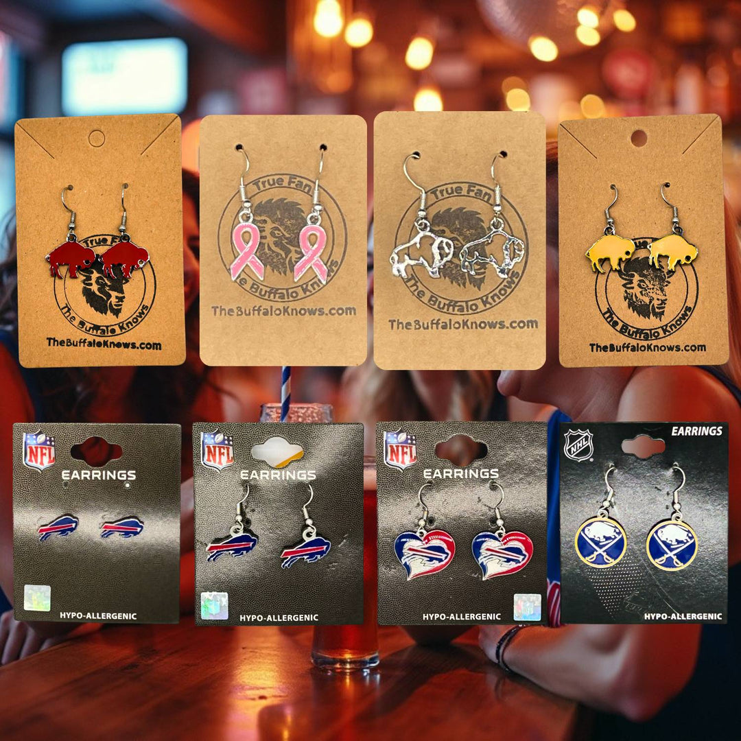 Buffalo Bills and Sabres earrings, stylish and unique Buffalo Bills gifts for fans.