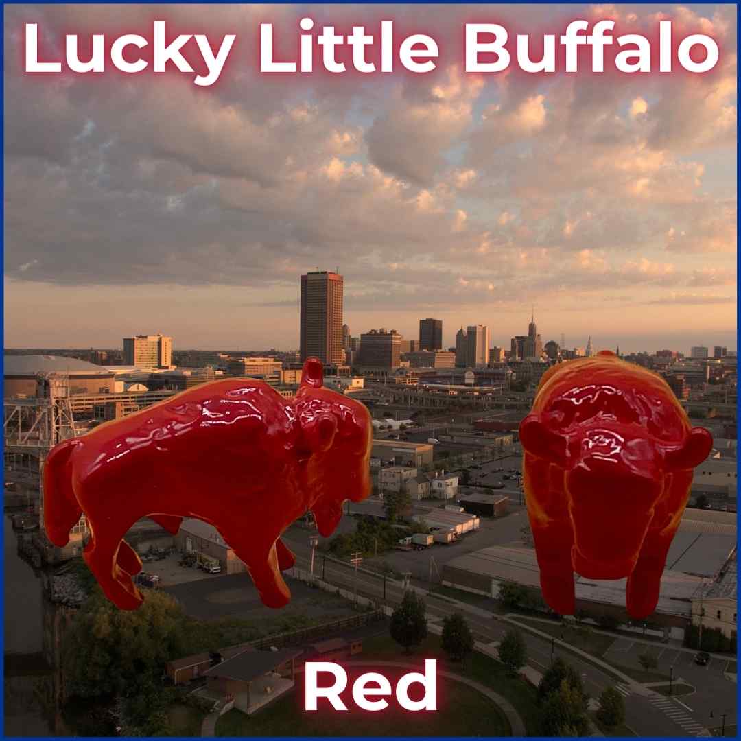 Red Lucky Little Buffalo figurine, a symbol of strength and good fortune, perfect as a unique Buffalo Bills gift.