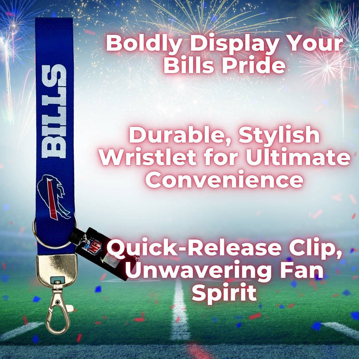 NFL Buffalo Bills Deluxe Wristlet Keychain - stylish and functional with a quick-release clip, perfect for displaying unwavering Bills pride in a durable wristlet format.