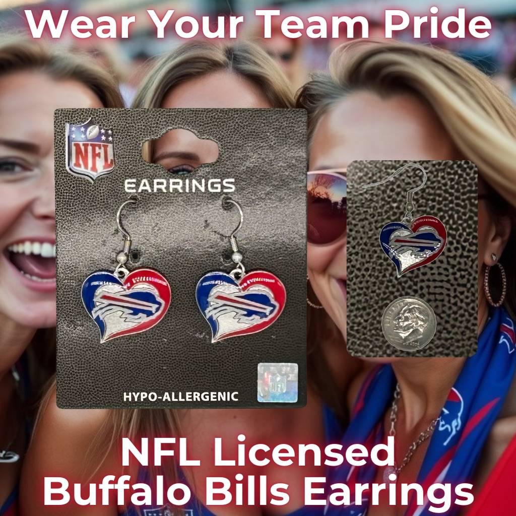 Buffalo Bills Heart Dangle Earrings, stylish and unique Bills gifts for fans.