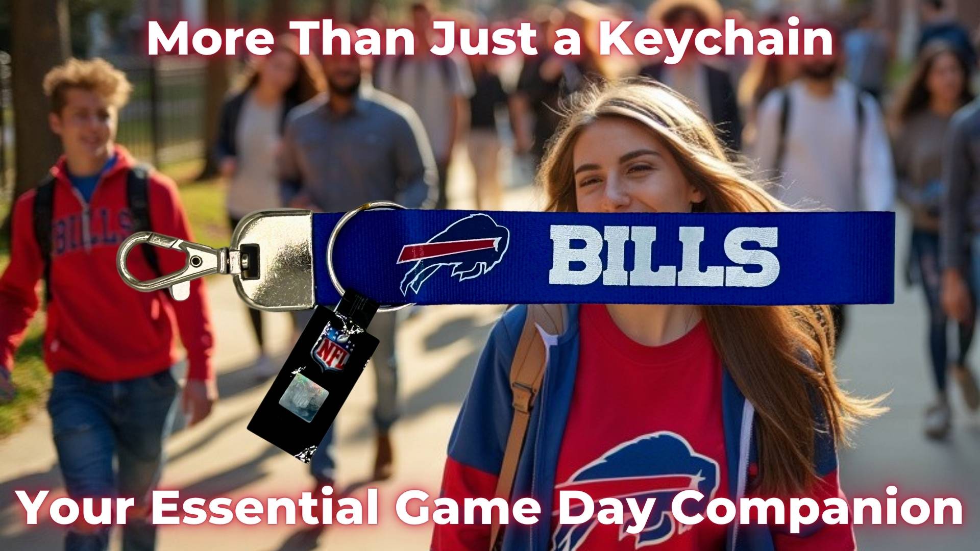 Buffalo Bills deluxe wristlet keychain for true fans – essential game day companion with Bills logo, ideal for carrying keys and showing team pride. Officially licensed NFL keychain for Buffalo Bills enthusiasts.