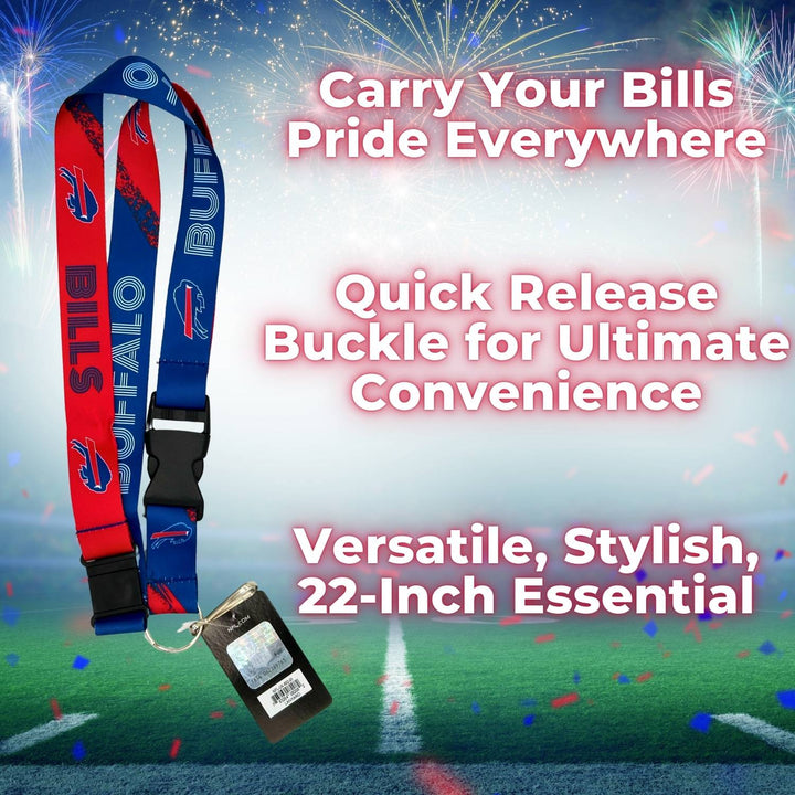 Buffalo Bills Lanyard, 22-inch with Quick Release Buckle. Official NFL accessory for fans to show Bills pride daily or on game day.