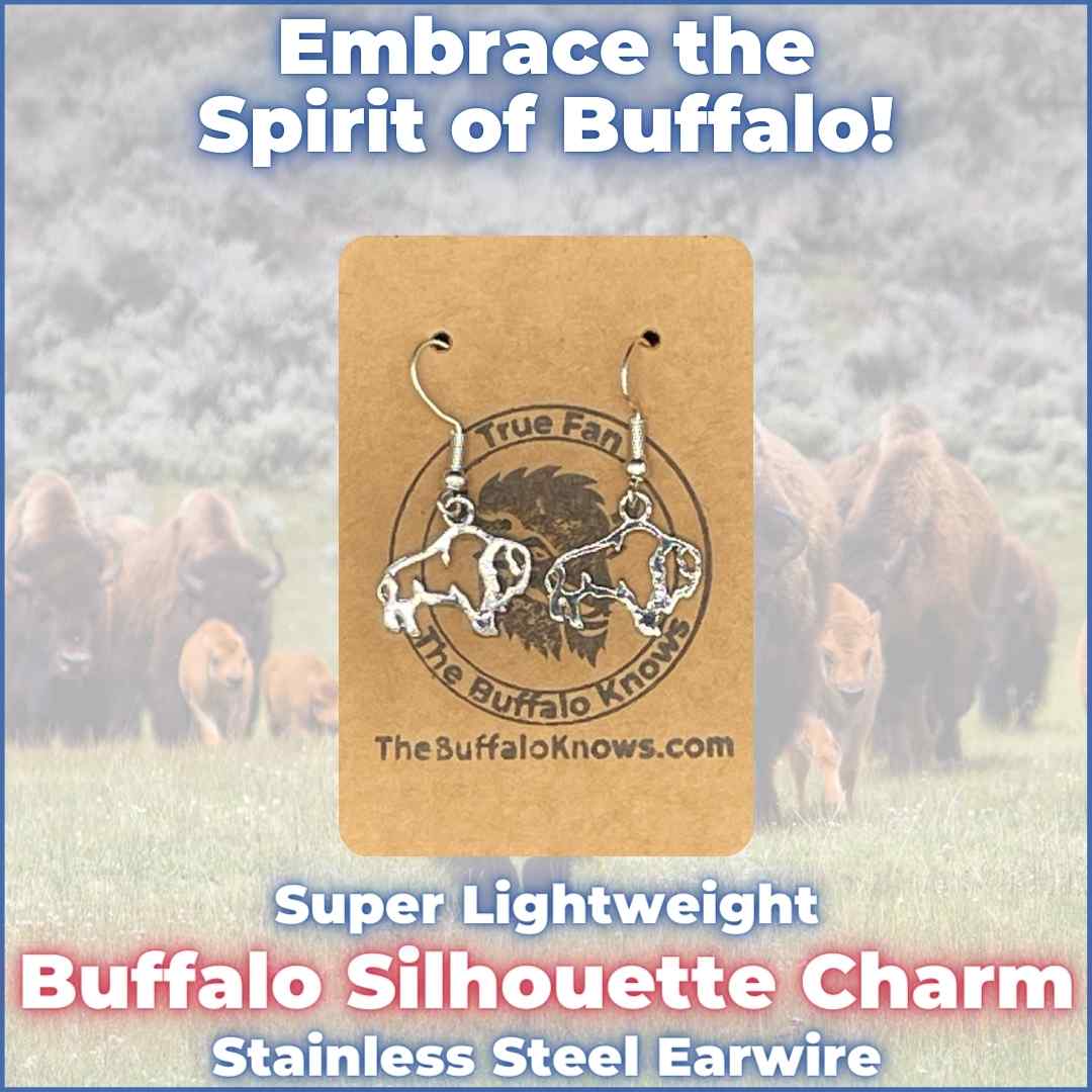 Buffalo Silhouette Earrings - Silver silhouette of an American Bison on stainless steel ear wire