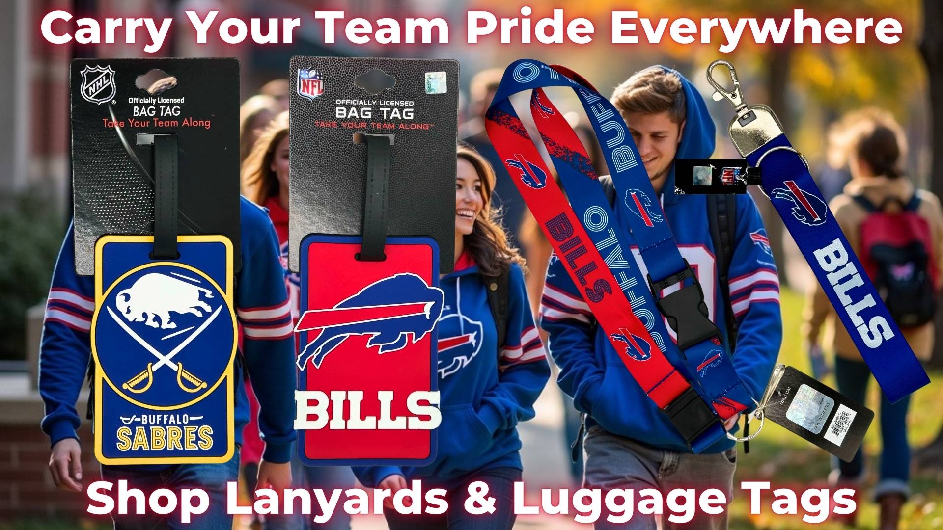 Buffalo Sabres and Bills lanyards and luggage tags – proudly showcase your team spirit everywhere you go with officially licensed Buffalo Sabres and Bills bag tags and lanyards. Ideal for dedicated Buffalo sports fans on the move.