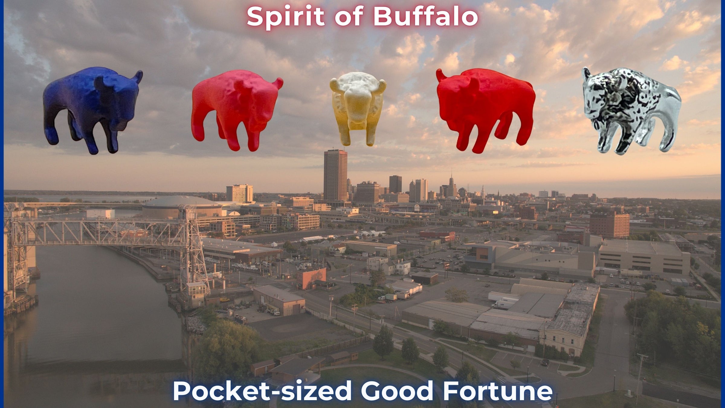 Collection of Lucky Little Buffalo figurines in various colors, symbolizing strength, resilience, and good fortune, perfect as unique Buffalo Bills gifts.