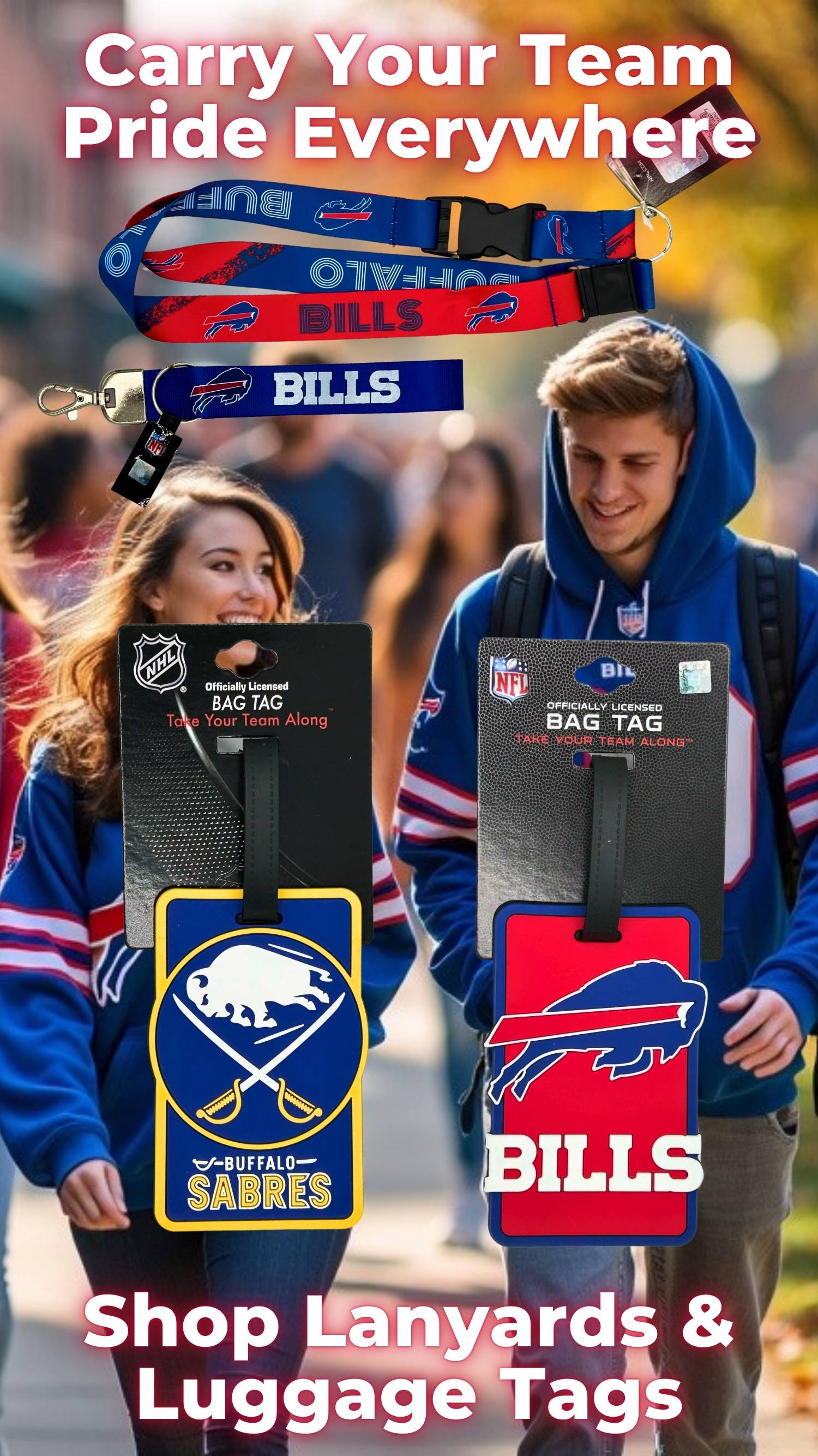 Official Buffalo Sabres and Bills lanyards and luggage tags for fans – carry your team pride with durable, officially licensed tags and lanyards, perfect for showcasing loyalty to Buffalo sports teams.