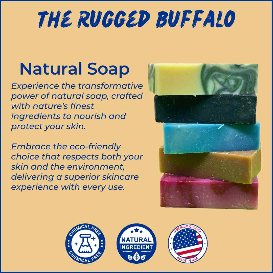 Hero image presenting 'The Rugged Buffalo' collection, a unique buffalo gift of natural men's soap, made in America and capturing the essence of buffalo soap. Mobile
