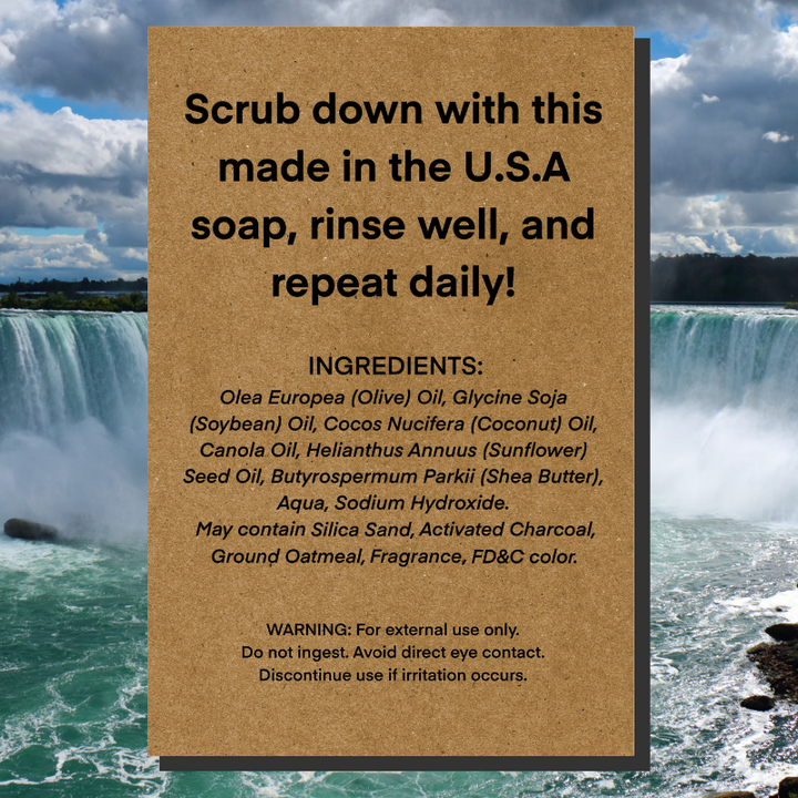 Ingredient List for Niagara natural men's soap - a refreshing and invigorating scent.   A unique gift for Bills fans everywhere.