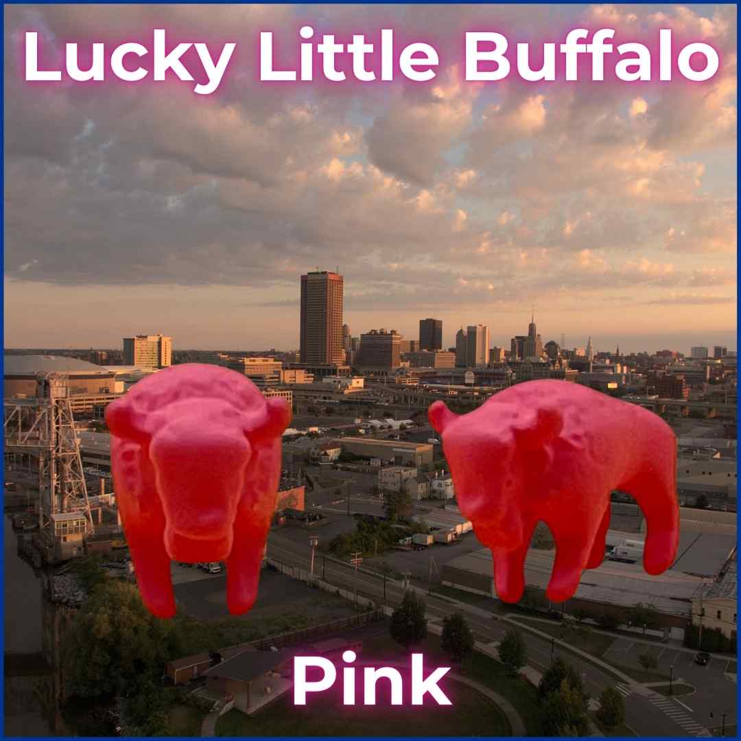 Pink Lucky Little Buffalo figurine, symbolizing hope and support for breast cancer awareness, a unique and meaningful Buffalo Bills gift