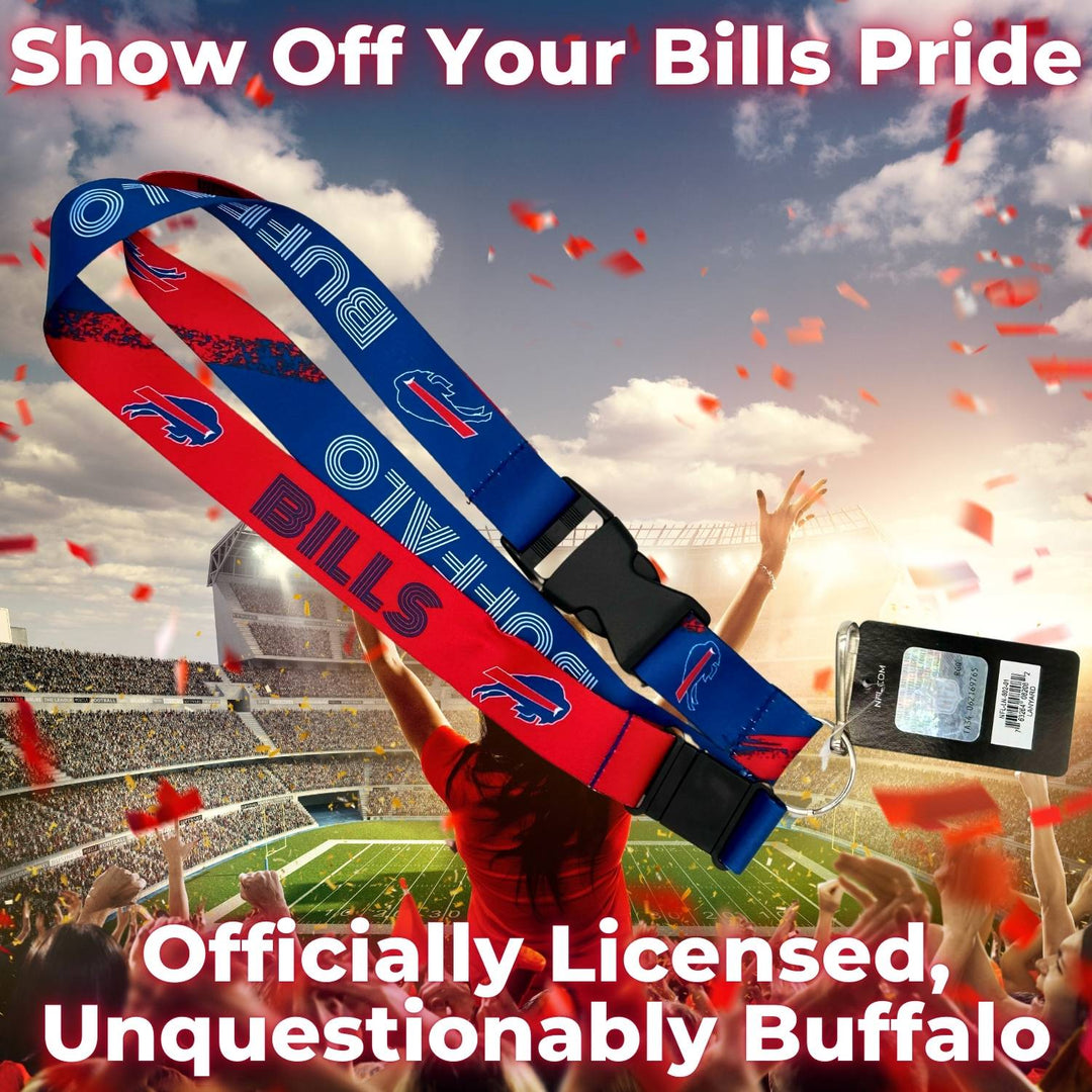 NFL Buffalo Bills Crossfade Lanyard featuring bold team colors, perfect for keeping keys and badges secure, a must-have Buffalo Bills gift for any fan.