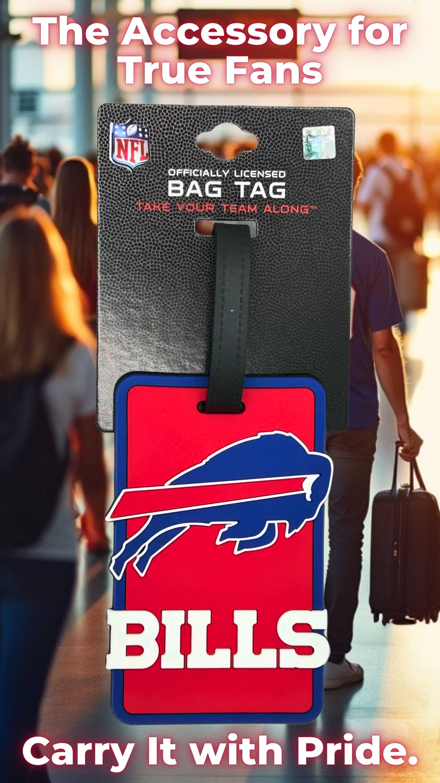 Buffalo Bills soft luggage tag for team-inspired travel. Showcase your Buffalo pride wherever you go with this eye-catching NFL-approved tag.