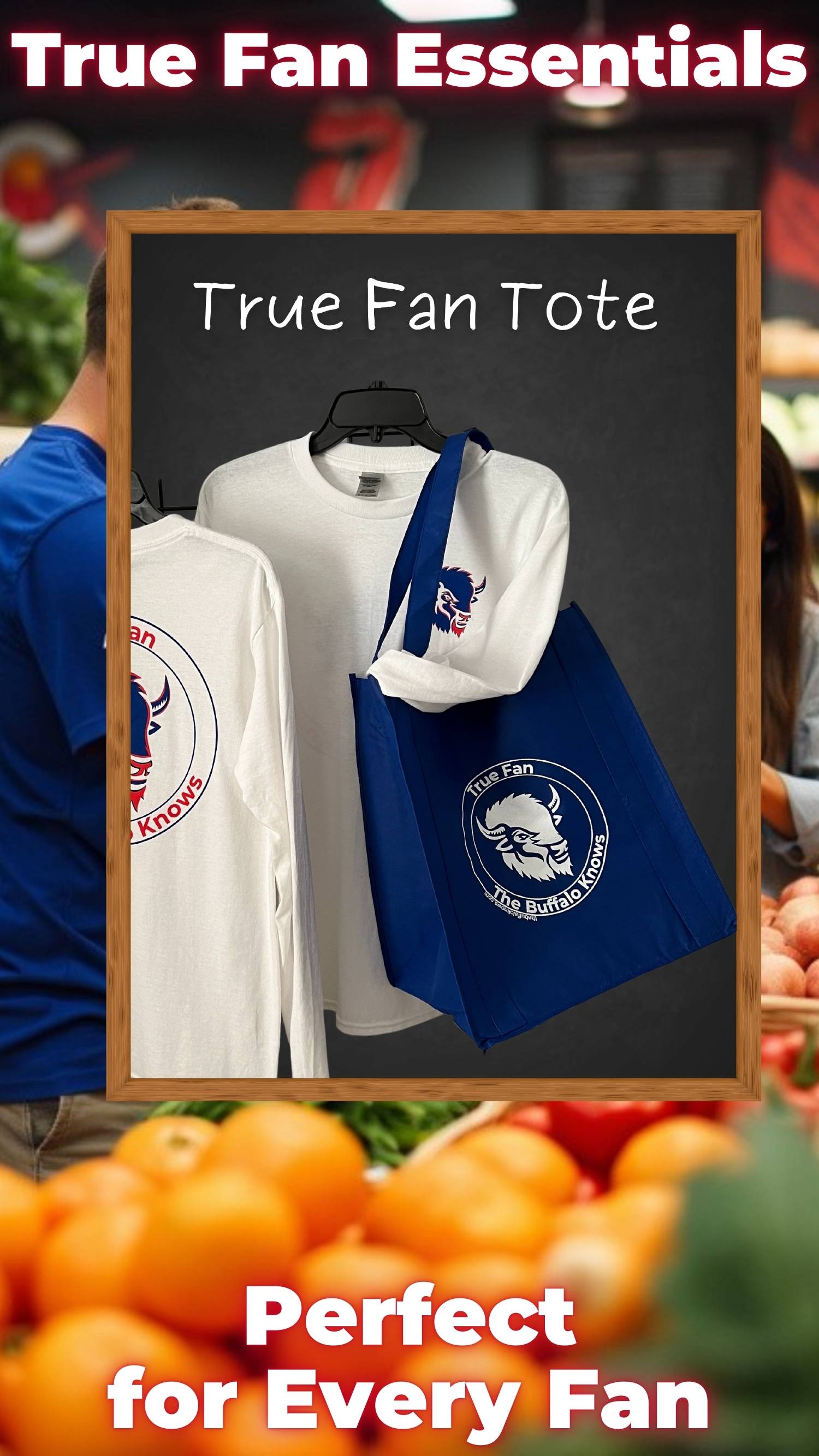 Buffalo True Fan tote and long-sleeve shirt – the ideal accessories for dedicated Buffalo sports fans, combining style and team spirit.