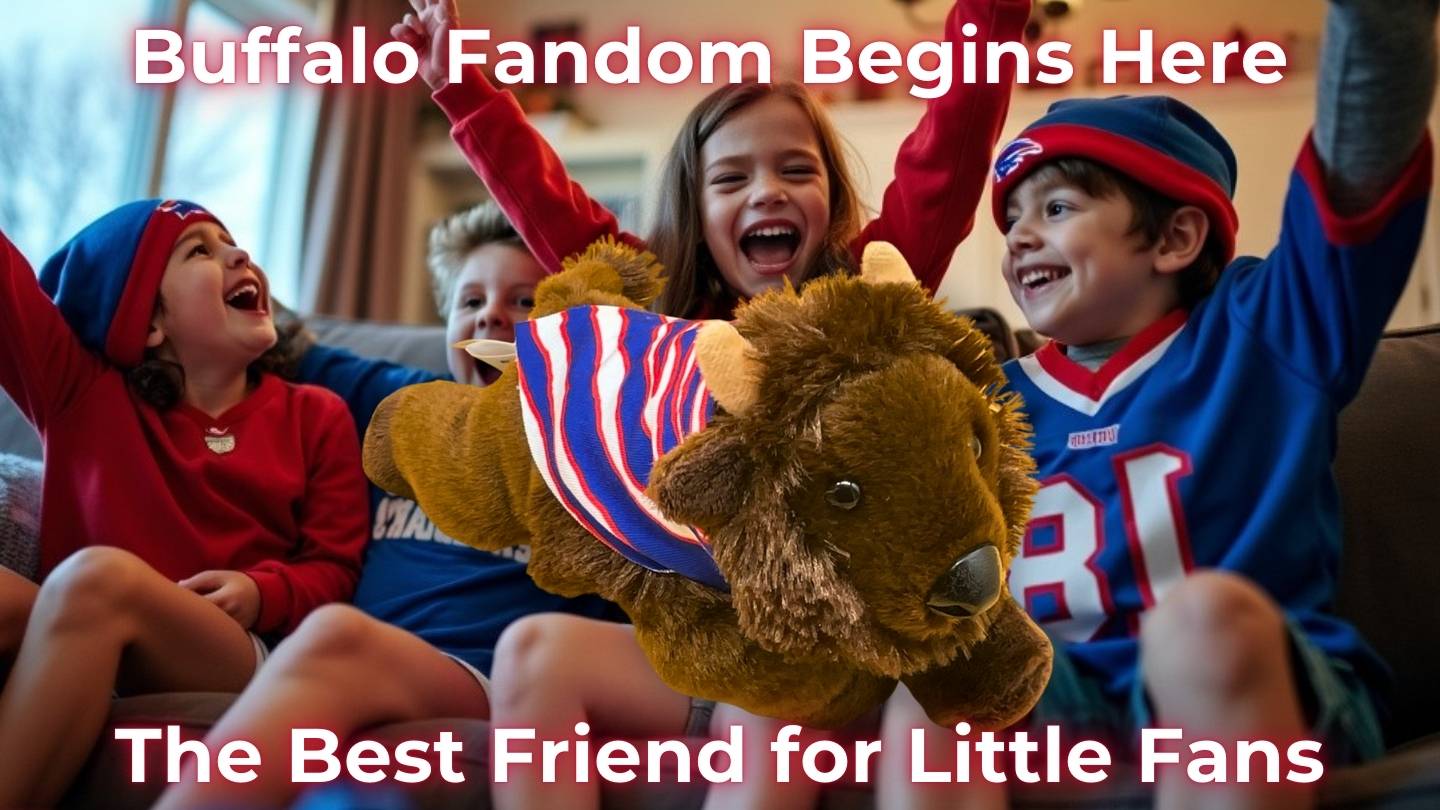 Kids celebrating with plush Mafi, symbolizing Buffalo Bills fandom for young fans. Discover Mafi & Fia, the perfect companions for Buffalo's youngest fans.