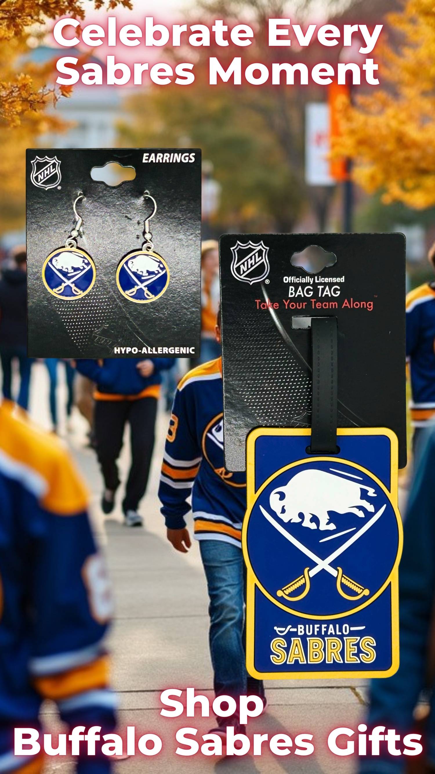 Buffalo Sabres gifts for true fans, including an NHL Sabres bag tag and hypoallergenic Sabres earrings. Celebrate your team spirit with licensed Sabres gear from TheBuffaloKnows.com.