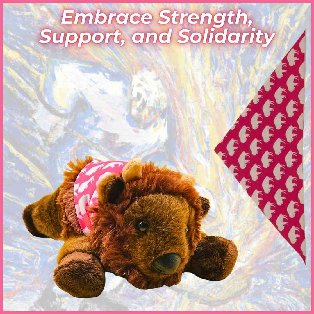 Fia plush buffalo toy wearing a playful Pink Cape, a unique Buffalo Bills gift for fans.