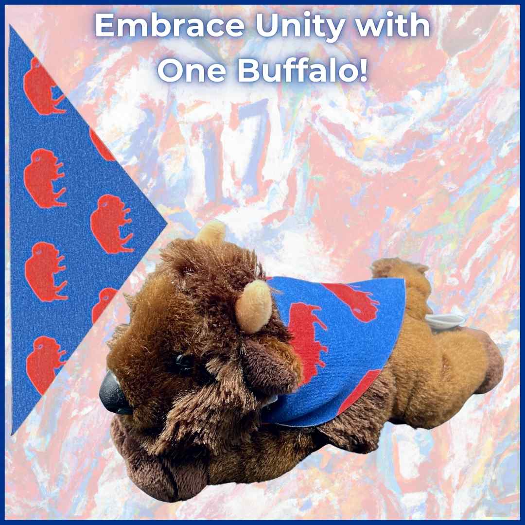 Mafi plush buffalo toy with One Buffalo Cape, a perfect Buffalo Bills gift symbolizing unity and pride for Bills Mafia fans.