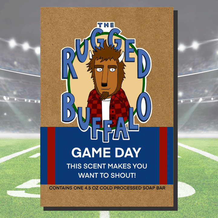 The Rugged Buffalo Soap – Game Day, natural men’s soap for a rugged and refreshing cleanse, perfect as a unique Buffalo Bills gift.