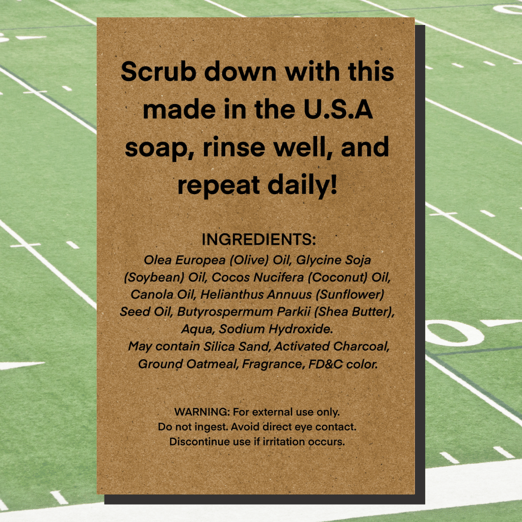 Ingredients for Game Day natural men's soap - a vibrant and energetic scent Bills Mafia loves!